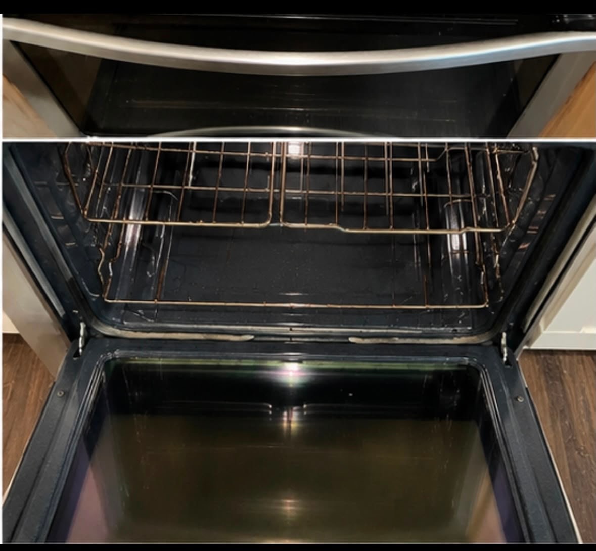 Open oven interior after deep cleaning