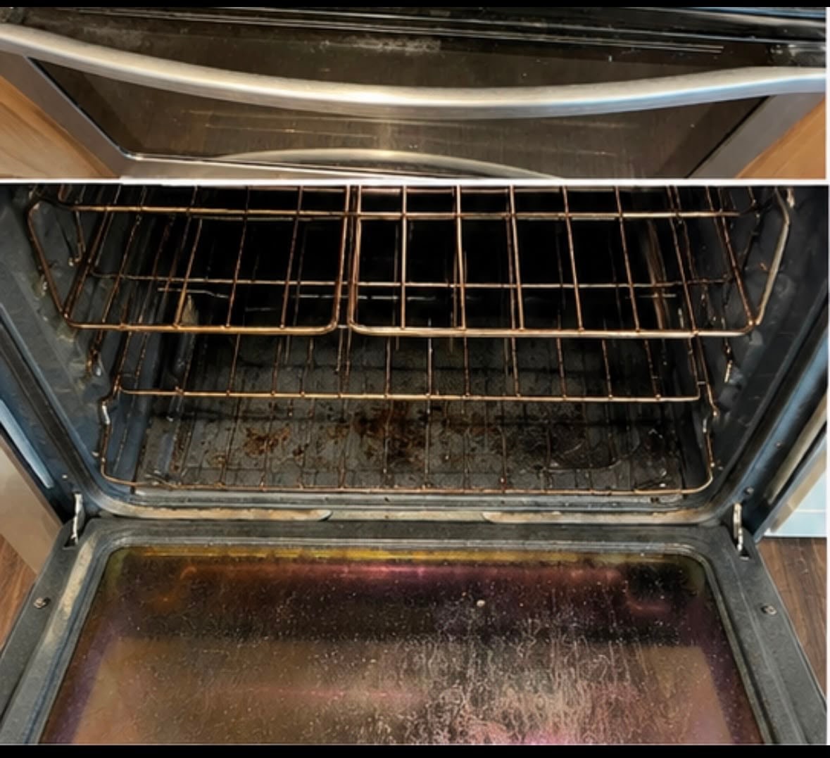 Dirty oven interior before cleaning