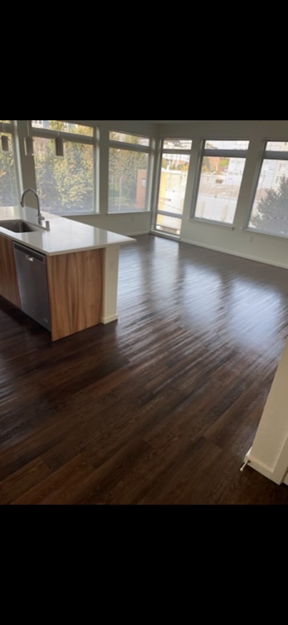 Clean apartment kitchen and living area after move cleaning